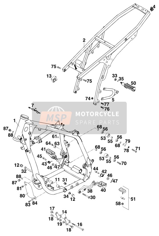 KTM 620 EGS WP 37KW 20LT ROT Europe 1996 Cadre pour un 1996 KTM 620 EGS WP 37KW 20LT ROT Europe