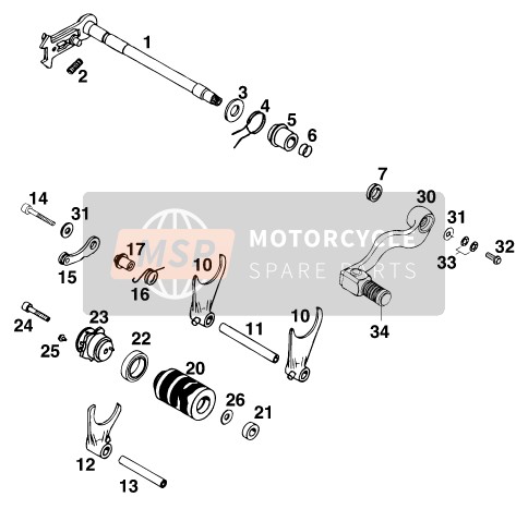 KTM 620 EGS WP 37KW 20LT VIOL Europe 1995 Shifting Mechanism for a 1995 KTM 620 EGS WP 37KW 20LT VIOL Europe