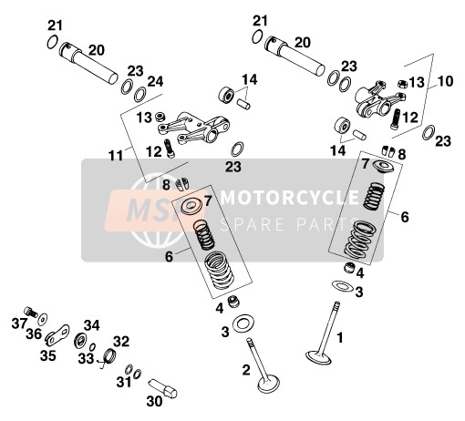 KTM 620 EGS WP 37KW 20LT VIOL Europe 1995 Accionamiento de válvula para un 1995 KTM 620 EGS WP 37KW 20LT VIOL Europe