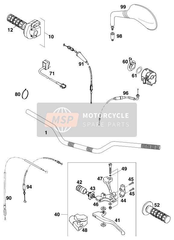 KTM 620 LC-4 SUPER-MOTO Europe 1999 Guidon, Les contrôles pour un 1999 KTM 620 LC-4 SUPER-MOTO Europe