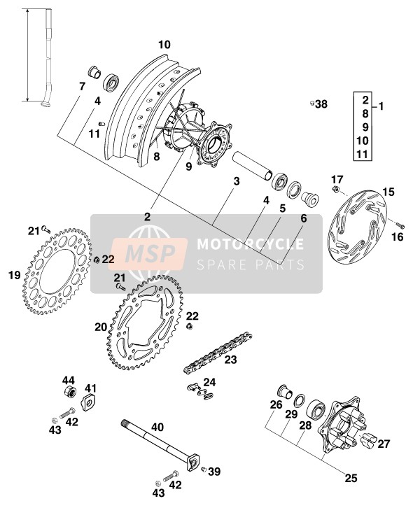 KTM 620 LC-4 SUPER-MOTO Europe 1999 Rueda trasera para un 1999 KTM 620 LC-4 SUPER-MOTO Europe