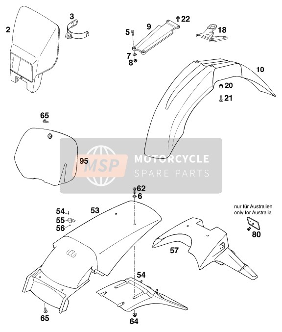 KTM 620 LC4 RALLYE Europe 1997 Mask, Fenders for a 1997 KTM 620 LC4 RALLYE Europe