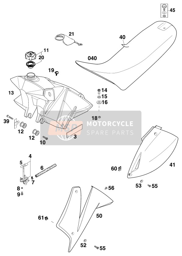 KTM 620 SC Australia 2000 Réservoir, Siège pour un 2000 KTM 620 SC Australia