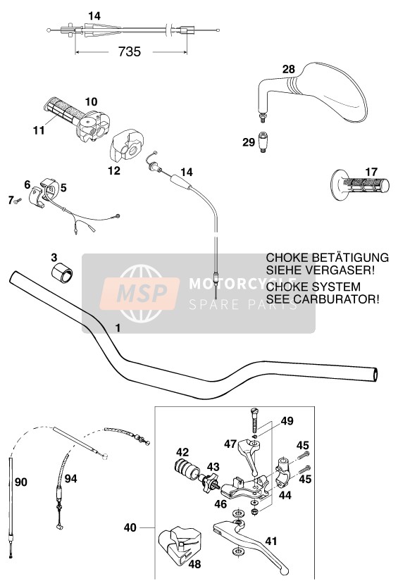 KTM 620 SC SUPER-MOTO Europe 2000 Guidon, Les contrôles pour un 2000 KTM 620 SC SUPER-MOTO Europe