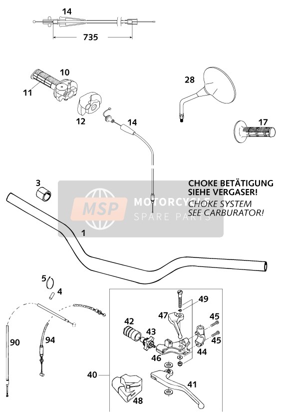 KTM 620 SC SUPER-MOTO Europe 2001 Guidon, Les contrôles pour un 2001 KTM 620 SC SUPER-MOTO Europe