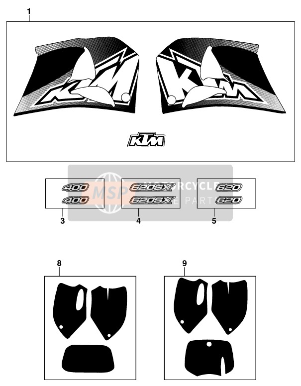 KTM 620 SUP-COMP WP Europe 1997 Decal for a 1997 KTM 620 SUP-COMP WP Europe