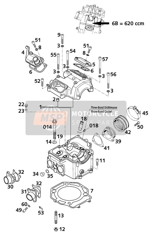 KTM 620 SUP-COMP 20kW Europe 1999 Testata per un 1999 KTM 620 SUP-COMP 20kW Europe