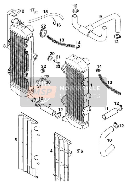 KTM 620 SUP-COMP WP 20KW Europe 1996 Cooling System for a 1996 KTM 620 SUP-COMP WP 20KW Europe