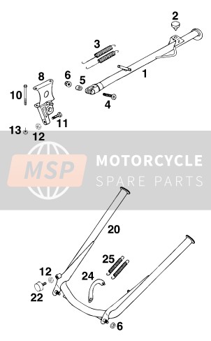 KTM 620 SUP-COMP WP 20KW Europe 1996 Lato / Cavalletto centrale per un 1996 KTM 620 SUP-COMP WP 20KW Europe