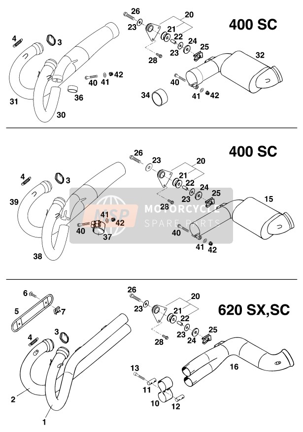 KTM 620 SUPER-MOTO COMP. 20 KW Europe 1998 Exhaust System for a 1998 KTM 620 SUPER-MOTO COMP. 20 KW Europe