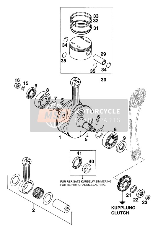 KTM 620 SX WP Europe 1994 Cigüeñal, Pistón para un 1994 KTM 620 SX WP Europe