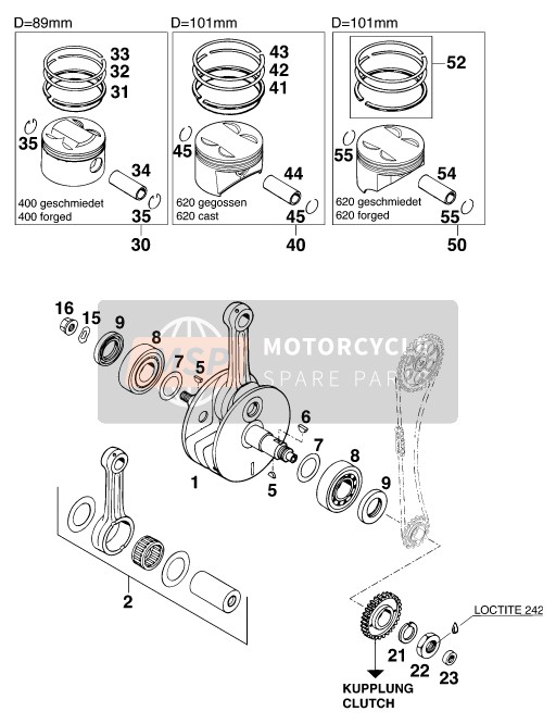 KTM 620 SXC WP Europe 1997 Vilebrequin, Piston pour un 1997 KTM 620 SXC WP Europe