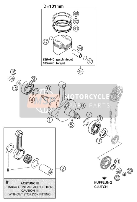 KTM 625 SMC Europe 2004 Crankshaft, Piston for a 2004 KTM 625 SMC Europe