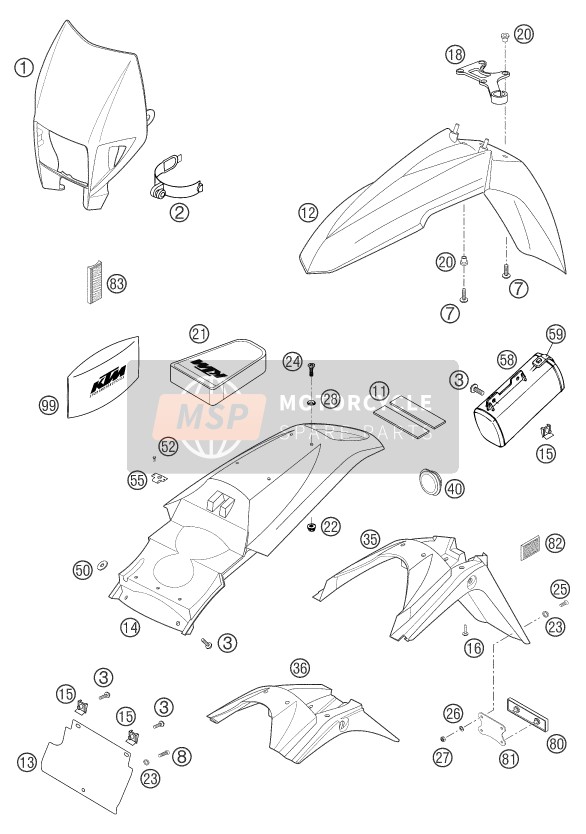 KTM 625 SMC USA 2004 Máscara, Guardabarros para un 2004 KTM 625 SMC USA