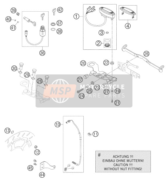 KTM 625 SMC AU, GB 2005 Instruments / Système de verrouillage pour un 2005 KTM 625 SMC AU, GB