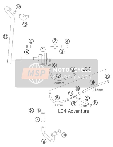 KTM 625 SMC AU, GB 2005 Sistema de aire secundario SAS para un 2005 KTM 625 SMC AU, GB