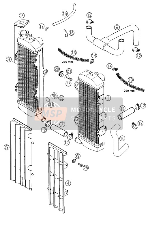 KTM 625 SXC Europe 2003 Système de refroidissement pour un 2003 KTM 625 SXC Europe