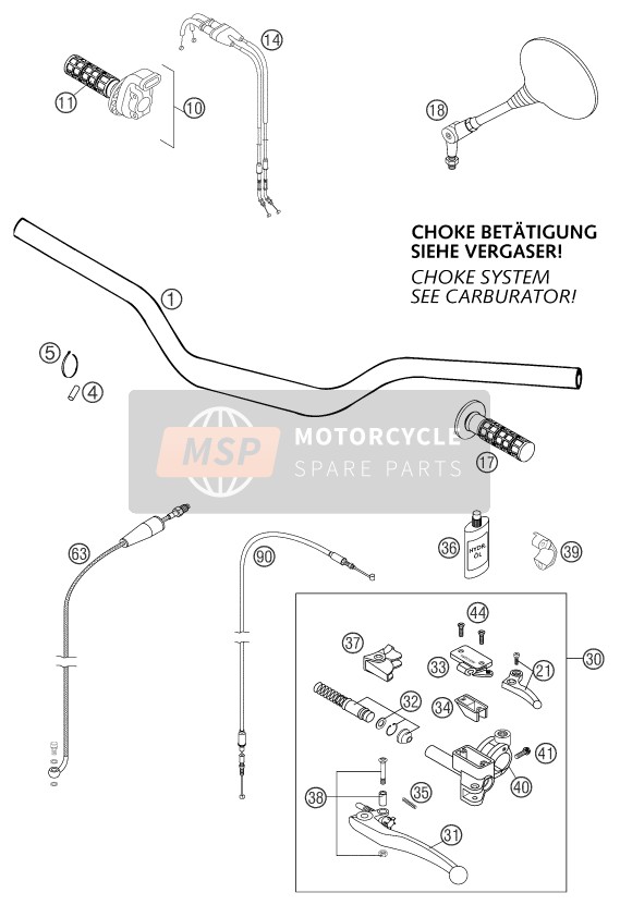 KTM 625 SXC Europe 2003 Handlebar, Controls for a 2003 KTM 625 SXC Europe