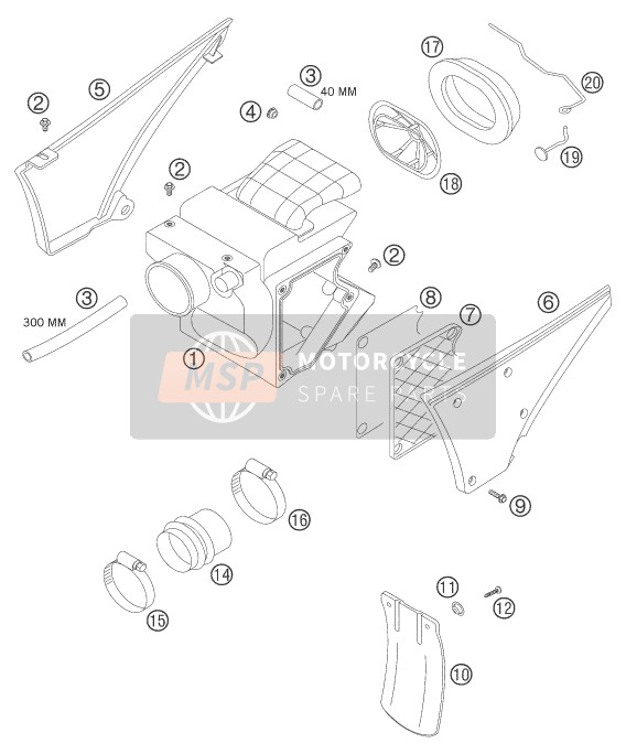 KTM 625 SXC AU, GB 2005 Filtre à air pour un 2005 KTM 625 SXC AU, GB