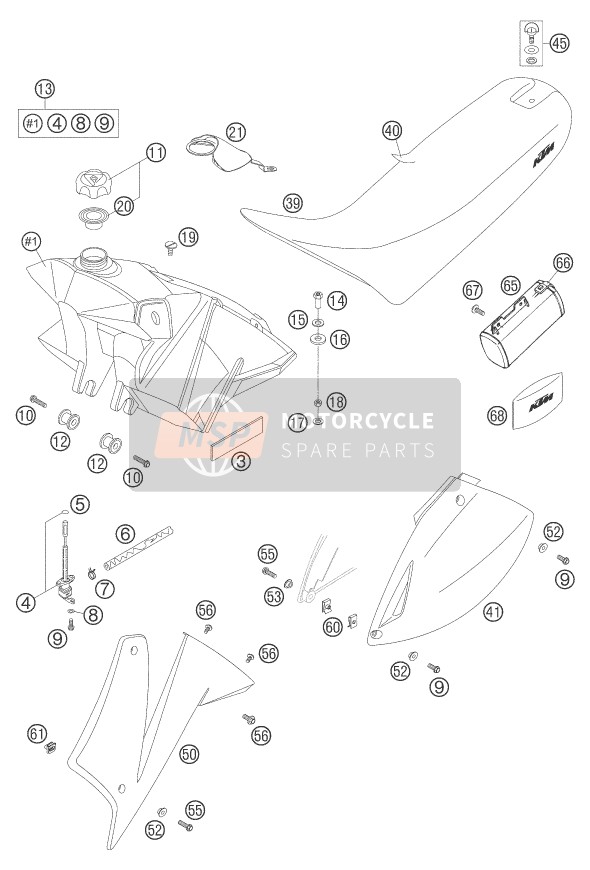 KTM 625 SXC Europe 2005 Tanque, Asiento para un 2005 KTM 625 SXC Europe