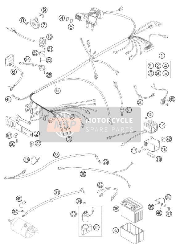 KTM 625 SXC AU, GB 2005 Arnés de cableado para un 2005 KTM 625 SXC AU, GB