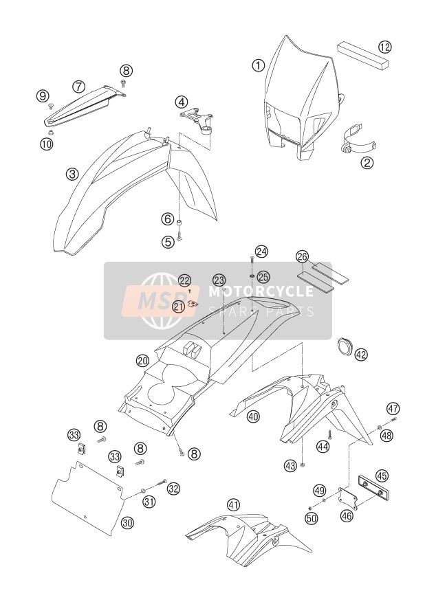 KTM 625 SXC AU, GB 2006 Mask, Fenders for a 2006 KTM 625 SXC AU, GB