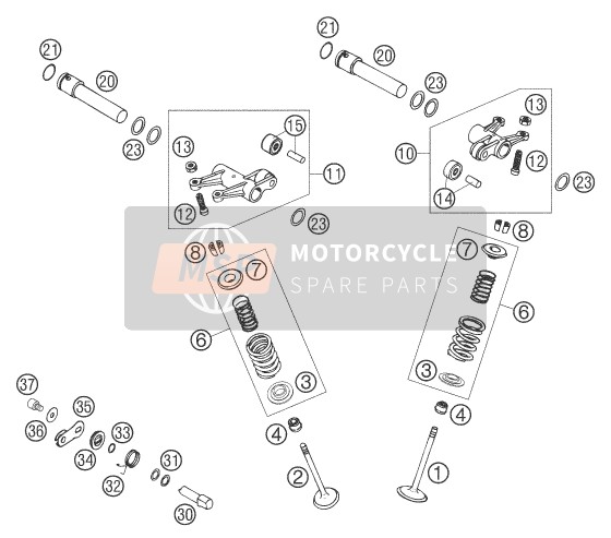 KTM 625 SXC Europe 2006 Klepaandrijving voor een 2006 KTM 625 SXC Europe