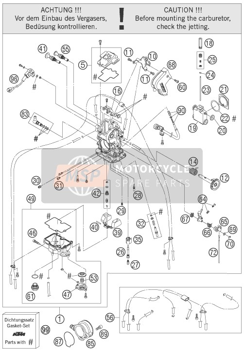 KTM 625 SXC AU, GB 2007 Carburettor for a 2007 KTM 625 SXC AU, GB