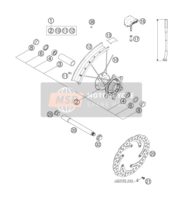 KTM 625 SXC AU, GB 2007 Front Wheel for a 2007 KTM 625 SXC AU, GB