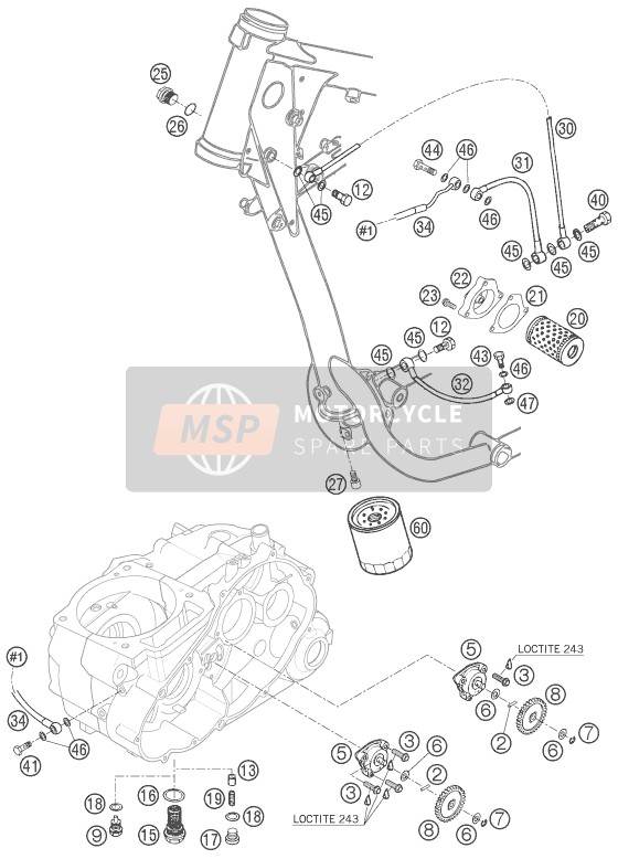 KTM 625 SXC AU, GB 2007 Système de lubrification pour un 2007 KTM 625 SXC AU, GB