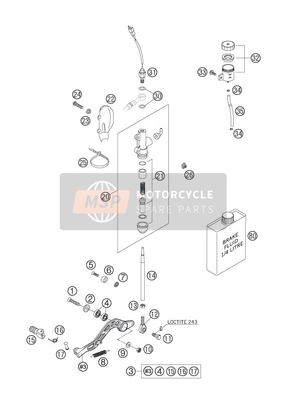 KTM 625 SXC AU, GB 2007 Control de freno trasero para un 2007 KTM 625 SXC AU, GB