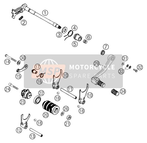 KTM 625 SXC AU, GB 2007 Mécanisme de changement de vitesse pour un 2007 KTM 625 SXC AU, GB