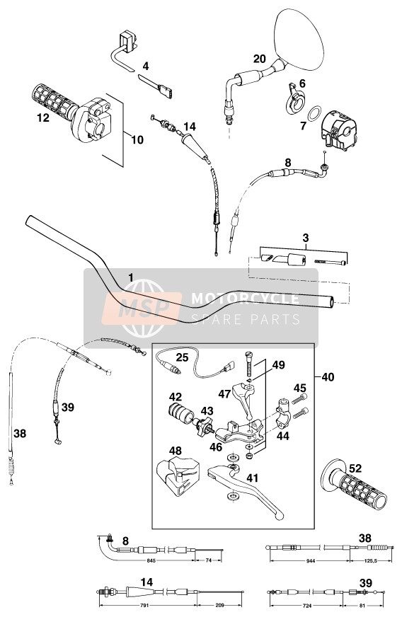 KTM 640 DUKE-E Europe 1998 Handlebar, Controls for a 1998 KTM 640 DUKE-E Europe