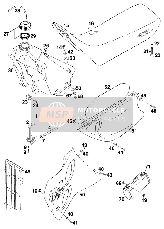 KTM 640 DUKE-E GB 1998 Carro armato, posto a sedere per un 1998 KTM 640 DUKE-E GB