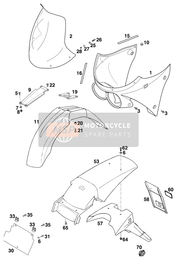 KTM 640 ADVENTURE-R Europe 1999 Mask, Fenders for a 1999 KTM 640 ADVENTURE-R Europe