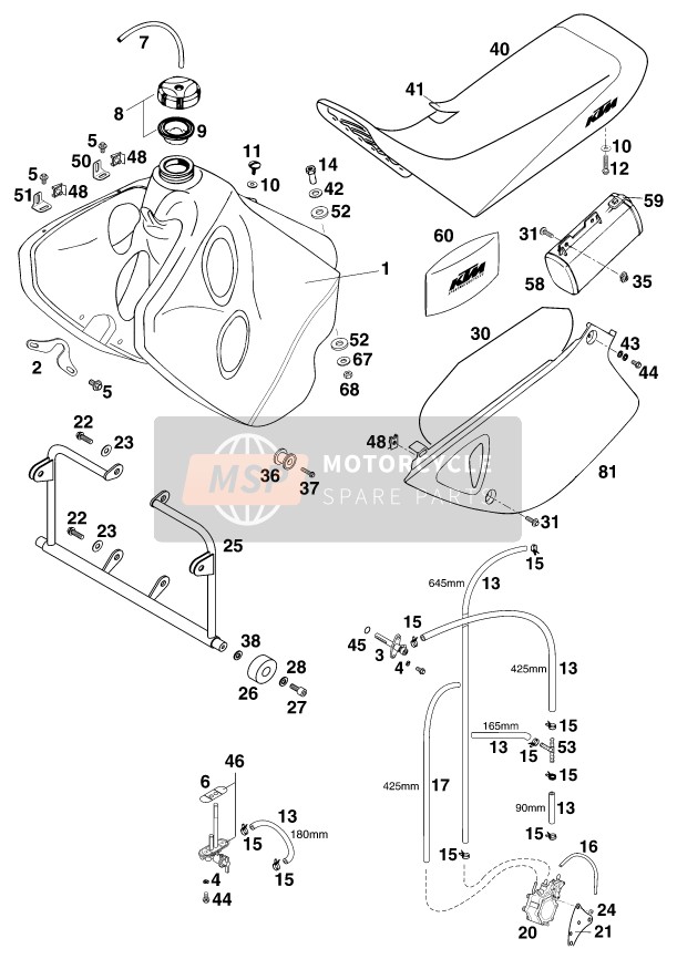 KTM 640 ADVENTURE-R USA 1999 Tanque, Asiento para un 1999 KTM 640 ADVENTURE-R USA