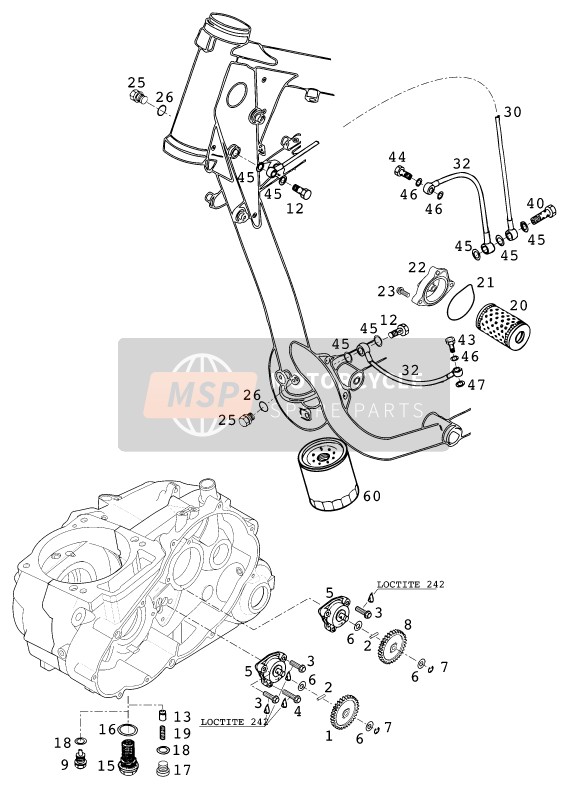 KTM 640 ADVENTURE-R USA 2000 Smeersysteem voor een 2000 KTM 640 ADVENTURE-R USA
