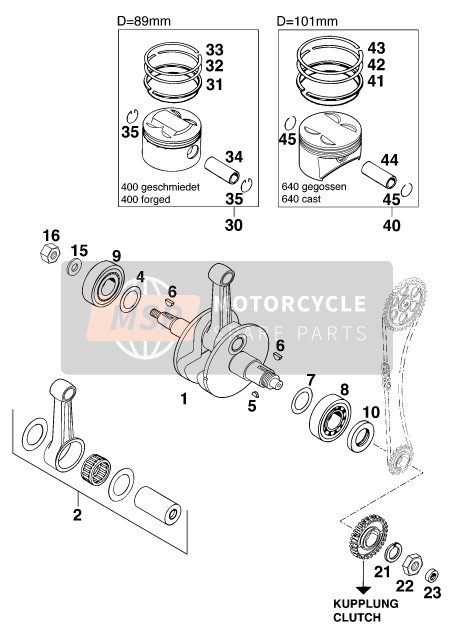 KTM 640 ADVENTURE-R D Europe 1998 Vilebrequin, Piston pour un 1998 KTM 640 ADVENTURE-R D Europe