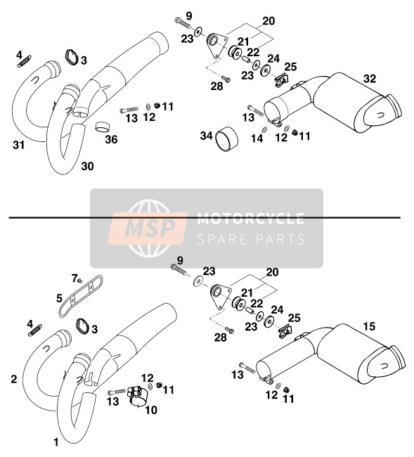 KTM 640 ADVENTURE-R D Europe 1998 Exhaust System for a 1998 KTM 640 ADVENTURE-R D Europe