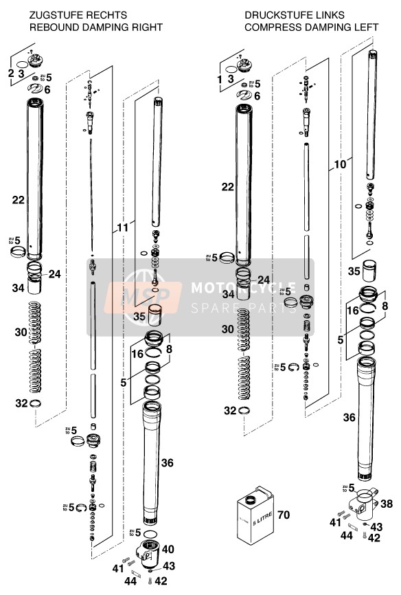 KTM 640 ADVENTURE-R D Europe 1998 Front Fork Disassembled for a 1998 KTM 640 ADVENTURE-R D Europe