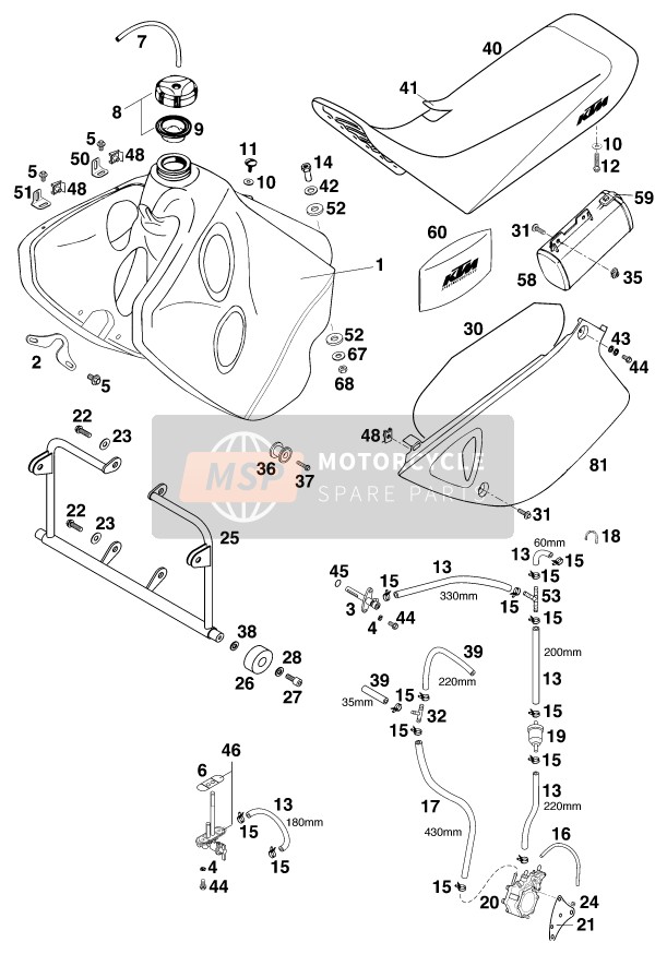 KTM 640 ADVENTURE-R D Europe 1998 Tanque, Asiento para un 1998 KTM 640 ADVENTURE-R D Europe