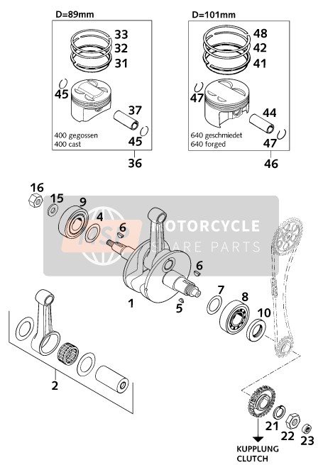 KTM 640 ADVENTURE-R Europe 2001 Crankshaft, Piston for a 2001 KTM 640 ADVENTURE-R Europe