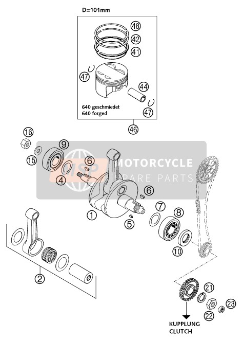 KTM 640 ADVENTURE-R Europe 2002 Crankshaft, Piston for a 2002 KTM 640 ADVENTURE-R Europe