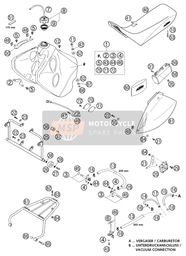 KTM 640 ADVENTURE-R GB 2002 Tank, Seat for a 2002 KTM 640 ADVENTURE-R GB