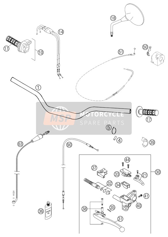 KTM 640 ADVENTURE-R AU, GB 2004 Guidon, Les contrôles pour un 2004 KTM 640 ADVENTURE-R AU, GB