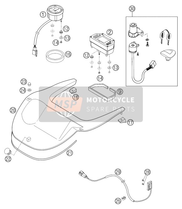 KTM 640 ADVENTURE-R AU, GB 2004 Instrumentos / Sistema de bloqueo para un 2004 KTM 640 ADVENTURE-R AU, GB