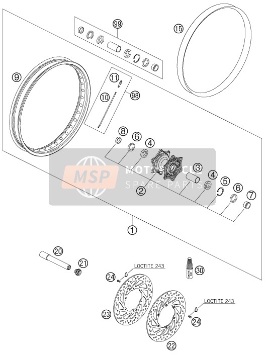 KTM 640 ADVENTURE AU, GB 2007 Front Wheel for a 2007 KTM 640 ADVENTURE AU, GB