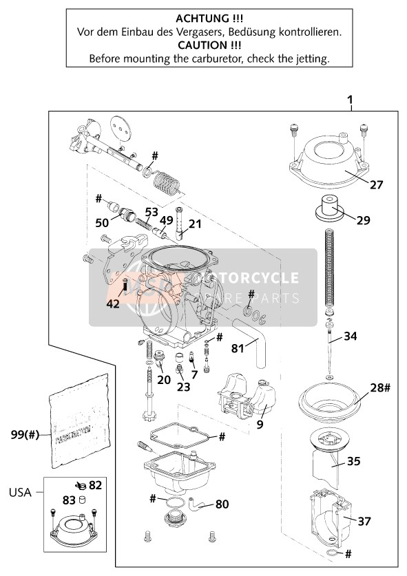 KTM 640 DUKE II Australia 2000 Carburatore per un 2000 KTM 640 DUKE II Australia