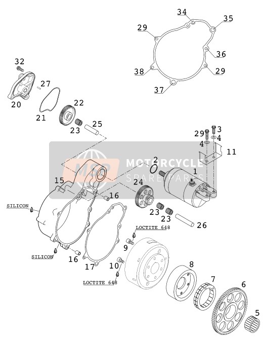 KTM 640 DUKE II - LIME USA 2000 Arrancador eléctrico para un 2000 KTM 640 DUKE II - LIME USA