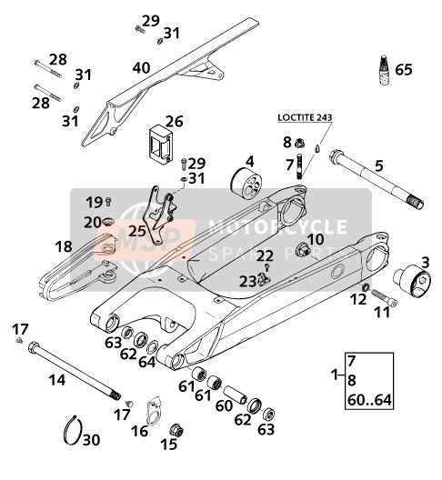 KTM 640 DUKE II - LIME USA 2001 Swing Arm for a 2001 KTM 640 DUKE II - LIME USA